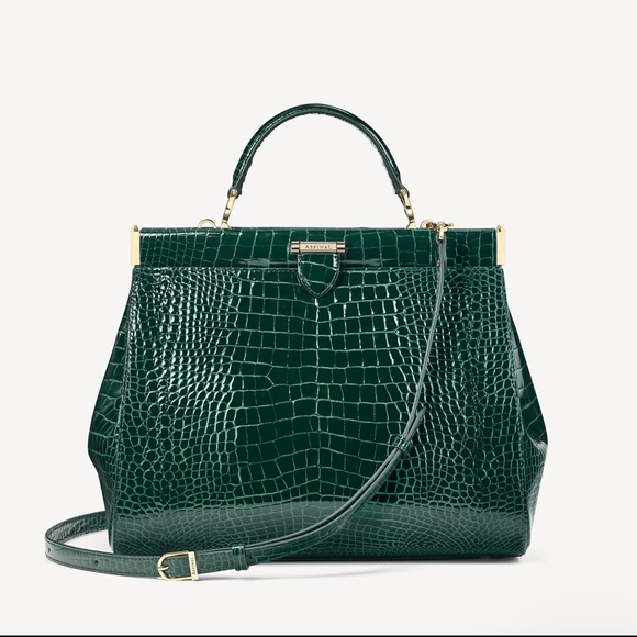 Aspinal of London Large Florence Bag Evergreen Patent Croc - Picture 7 of 15
